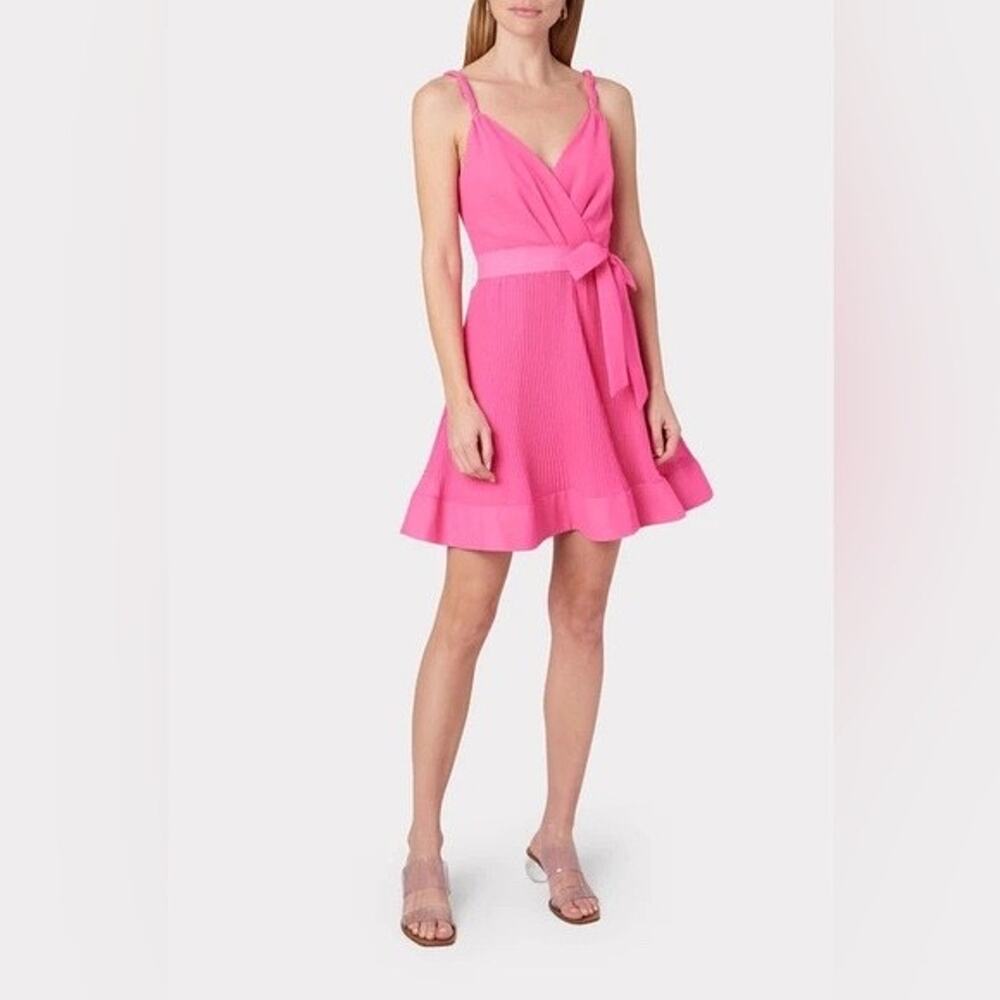 Milly Sleeveless Mini Dress Pink Size 8 Tie Waist Fit & Flare Skater Party Dress